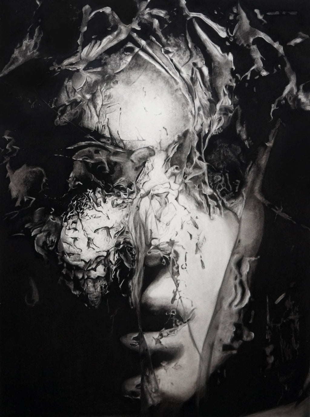 Modern Figurative Surrealism Watercolor Painting, Drawing 'The Fire of my Soul'
