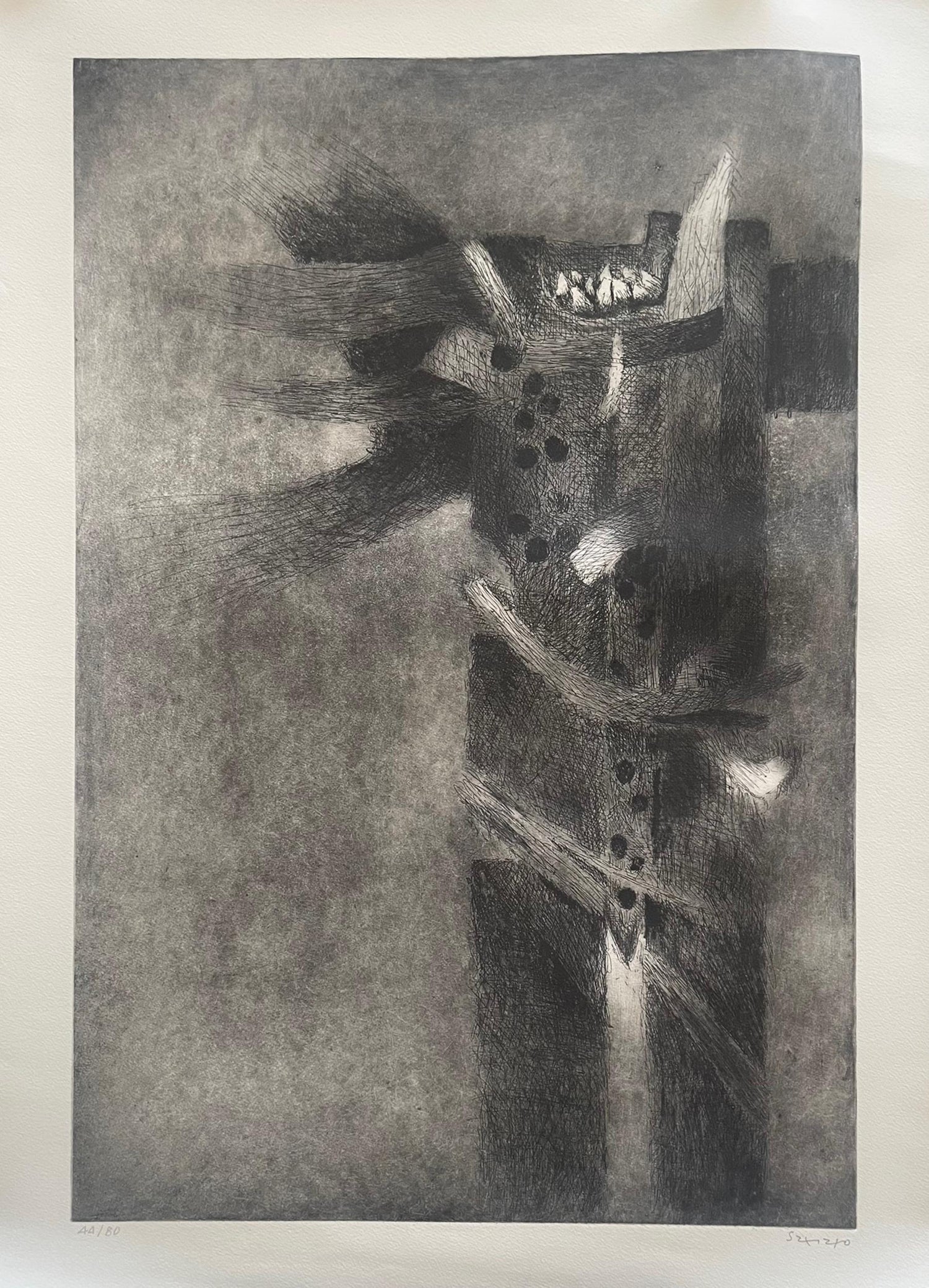 Dutch Fantastic Modern Etching, Jan Mensinga Old Master Style Wine Maker, Grapes