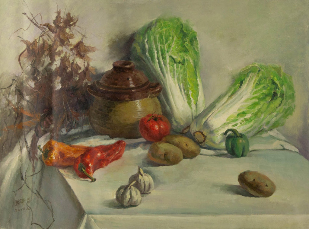 Still Life with Bread and Vegetables Oil Painting