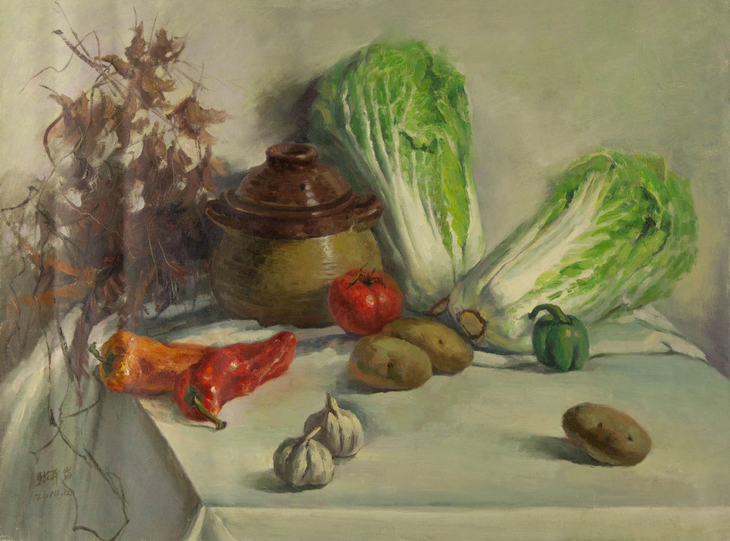 Still Life with Bread and Vegetables Oil Painting