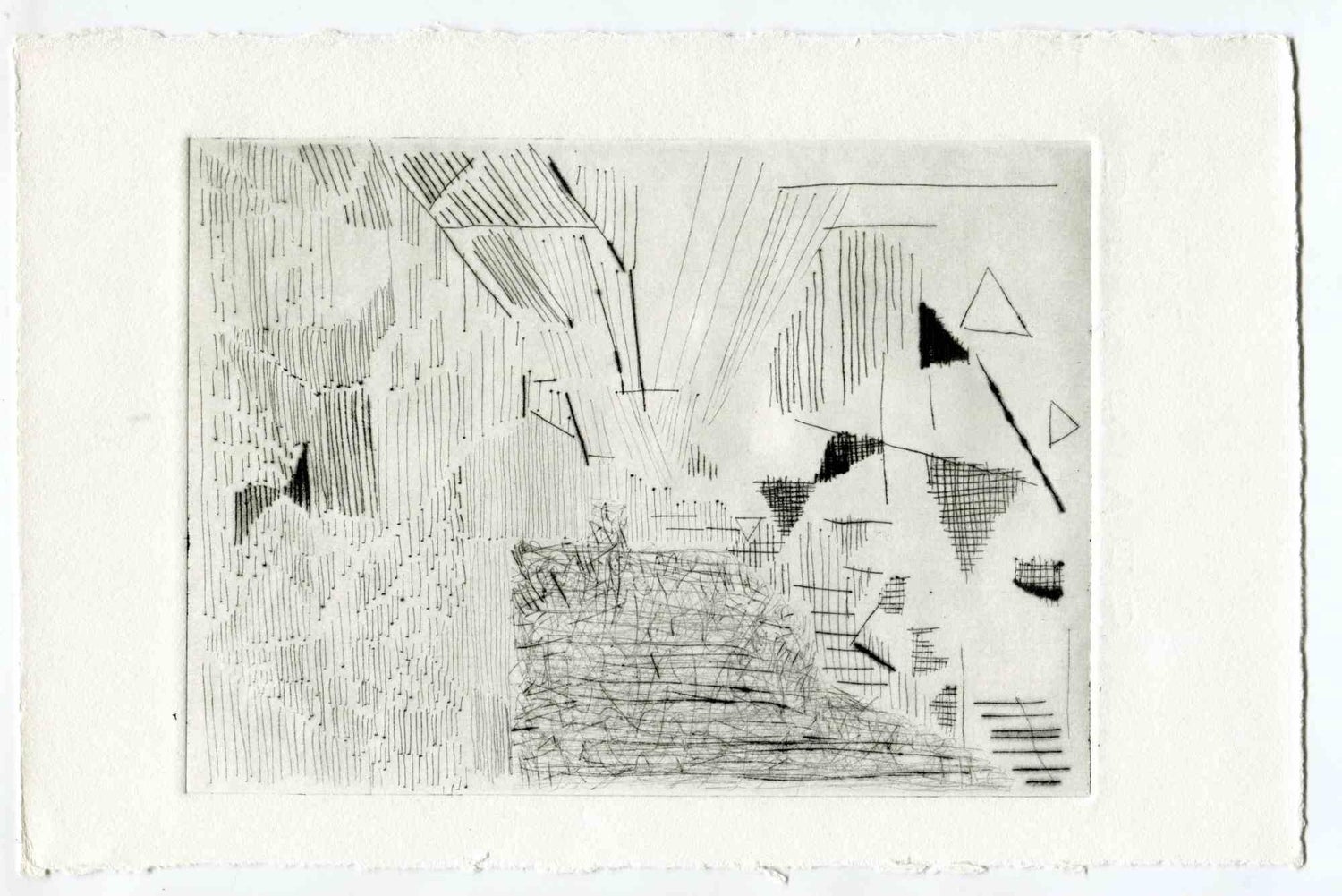 Interior View Dogs Running By Table Abstract Modernist Etching, Robert Birmelin