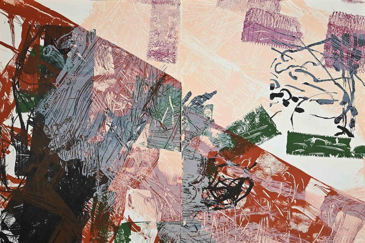 Large Joel Janowitz Boston Modernist Monotype Monoprint Painting Piranesi Series