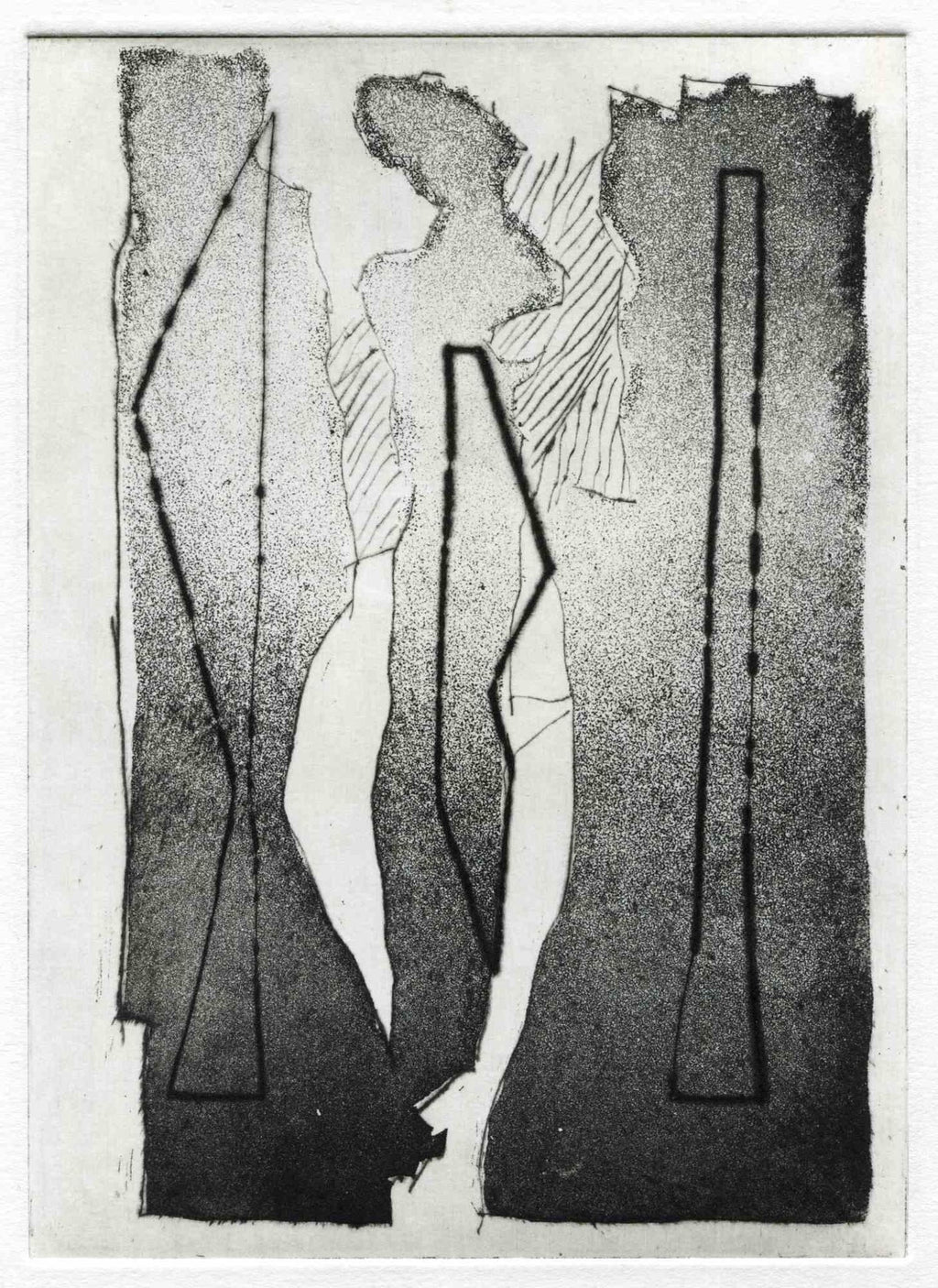 Fallen Figures. Standing Dog, American Modernist Abstract Etching