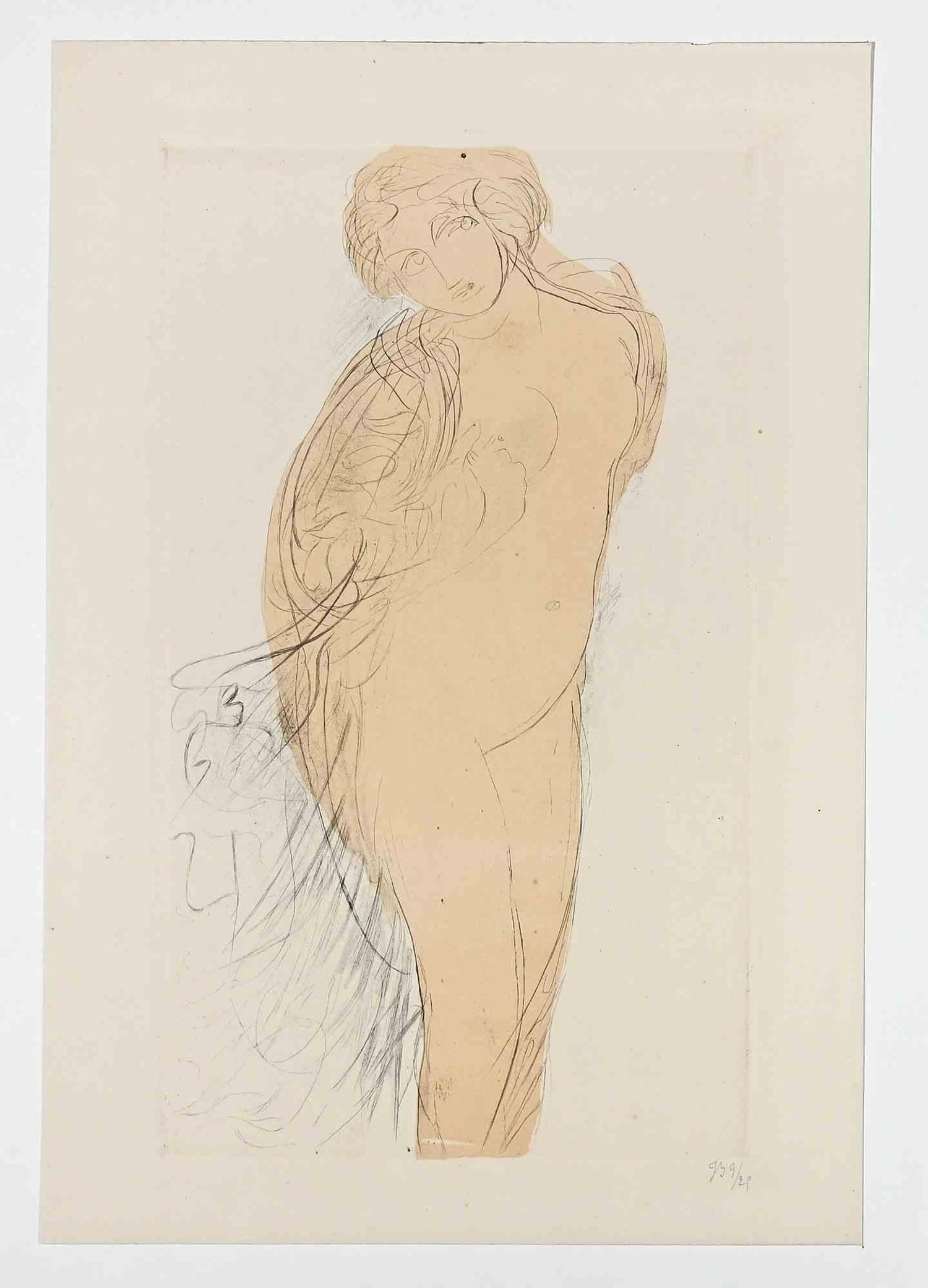 Modernist "I Am Black But Comely" Etching Israeli Judaica Bezalel School Woman