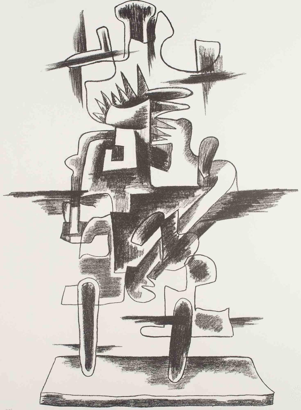 Large French Modernist Cubist Lithograph Pencil Signed