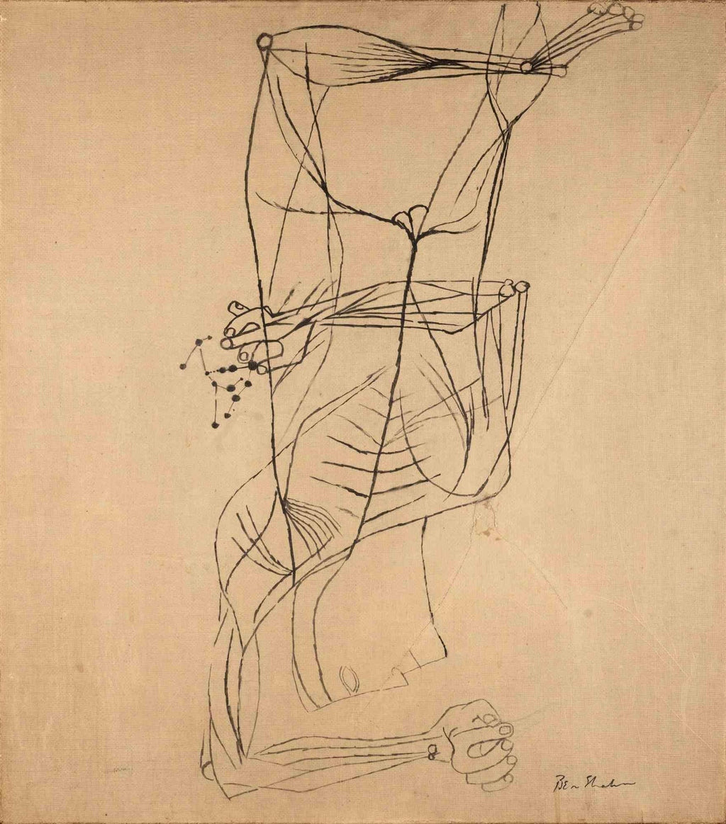 Ink Drawing Man in Suit and Hat with Nude