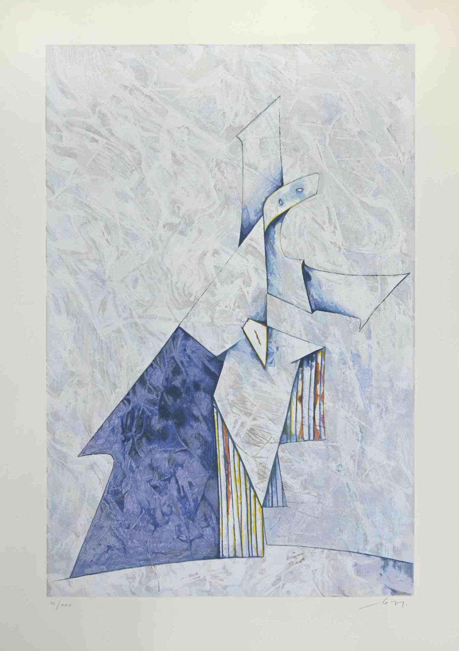 Large lithograph Italian Post Modernist Bright Figurative Pop Art Cubism