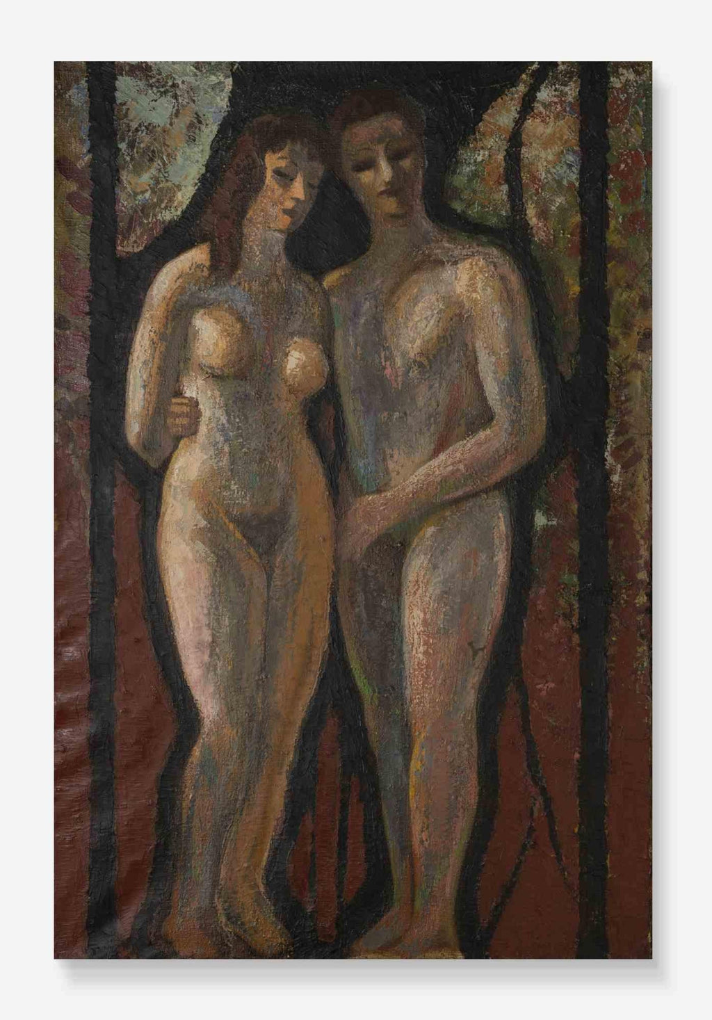 El Balcon, Courting Couple Mexican Modernist Oil Painting