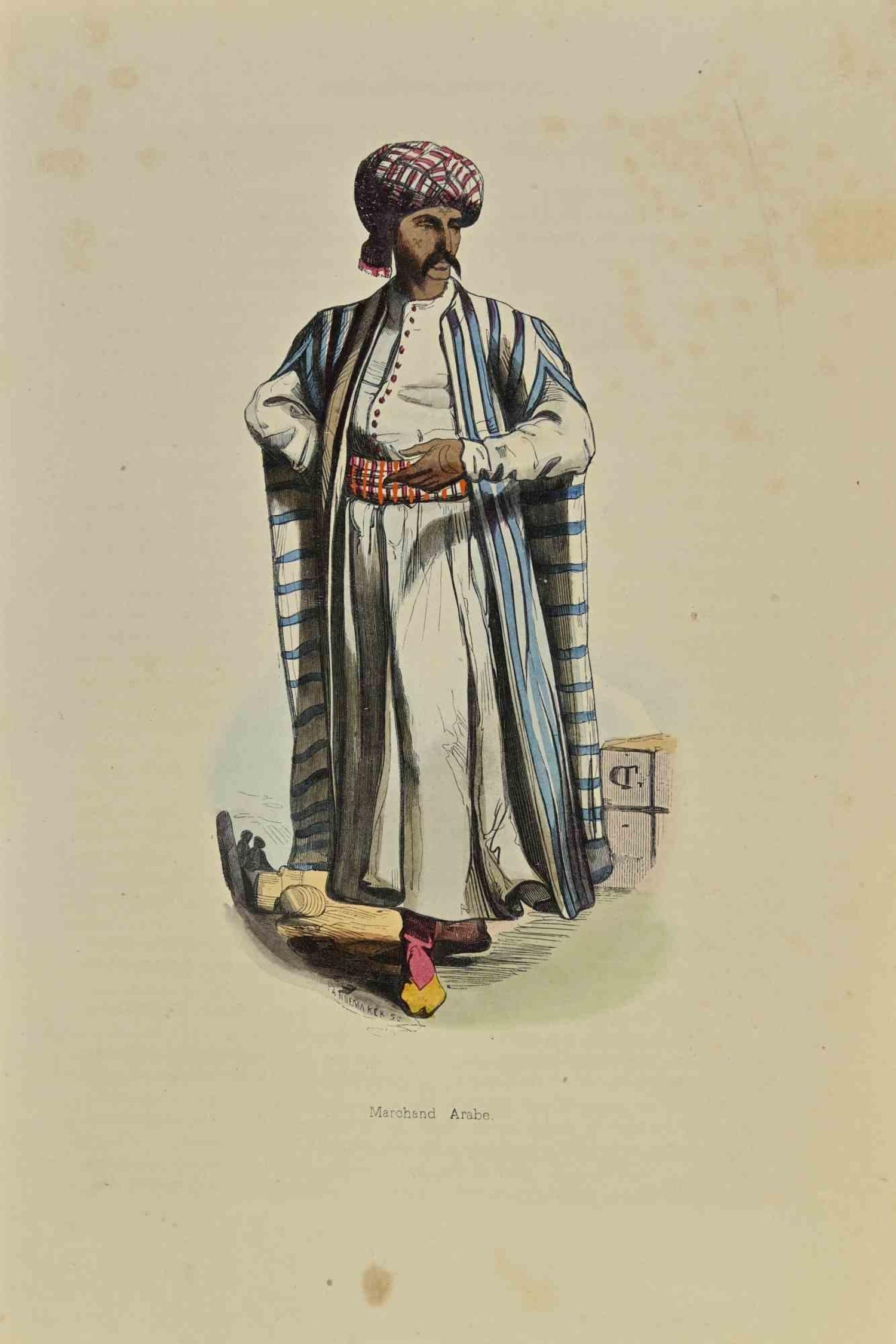 Bezalel School Jerusalem, Middle Eastern Arab Man in Turban Circa 1920s Etching