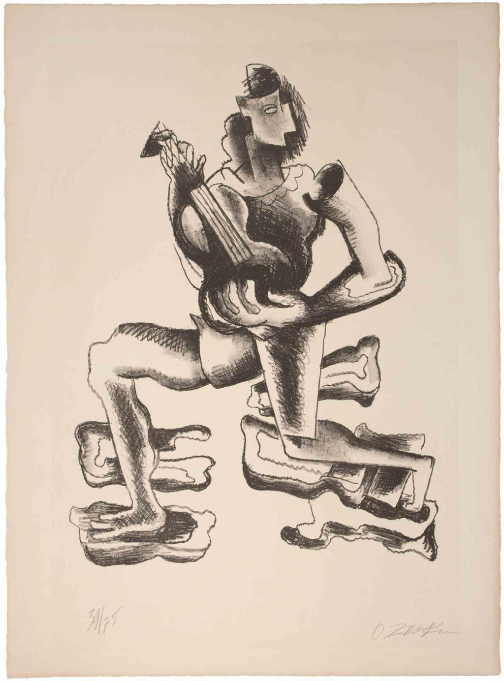 Large Cubist Modernist Color French Lithograph Zadkine Figures La Famille