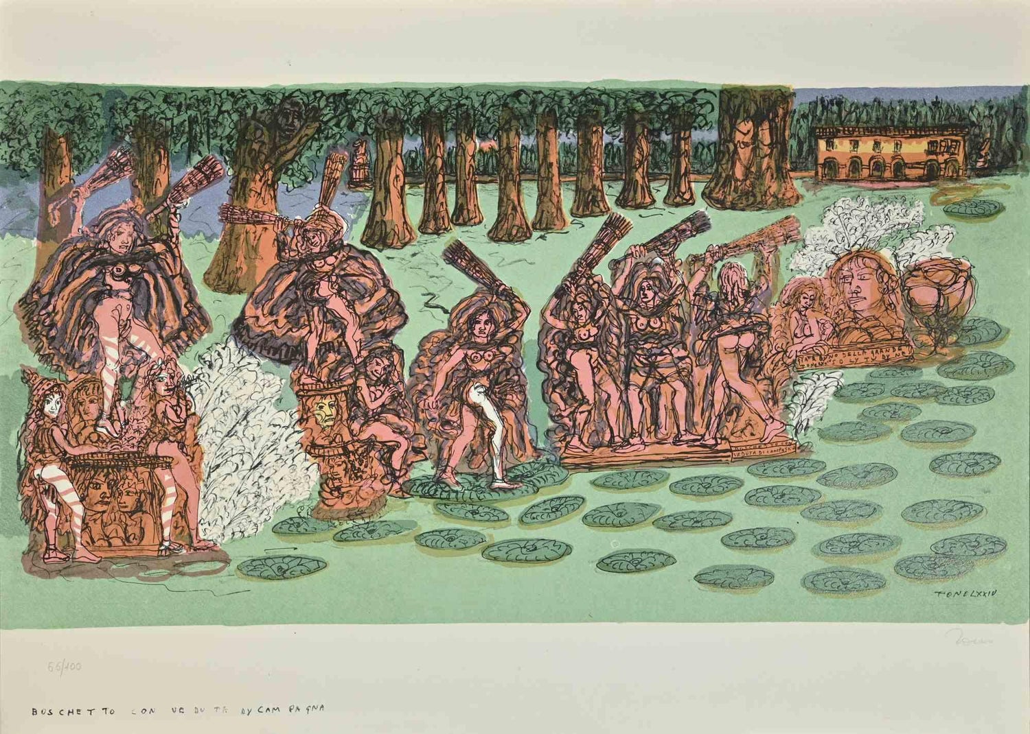 1920 German Expressionist Figurative Lithograph "The Forest" Paul Kleinschmidt
