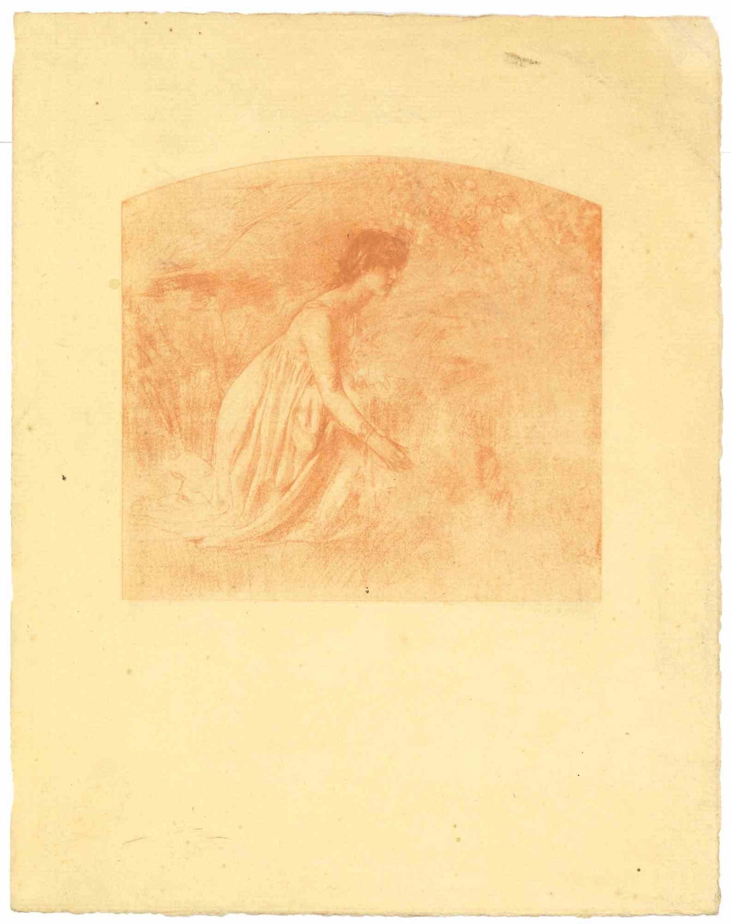 "Water He Asked Milk She Gave Him" Etching Israeli Judaica Bezalel School Woman
