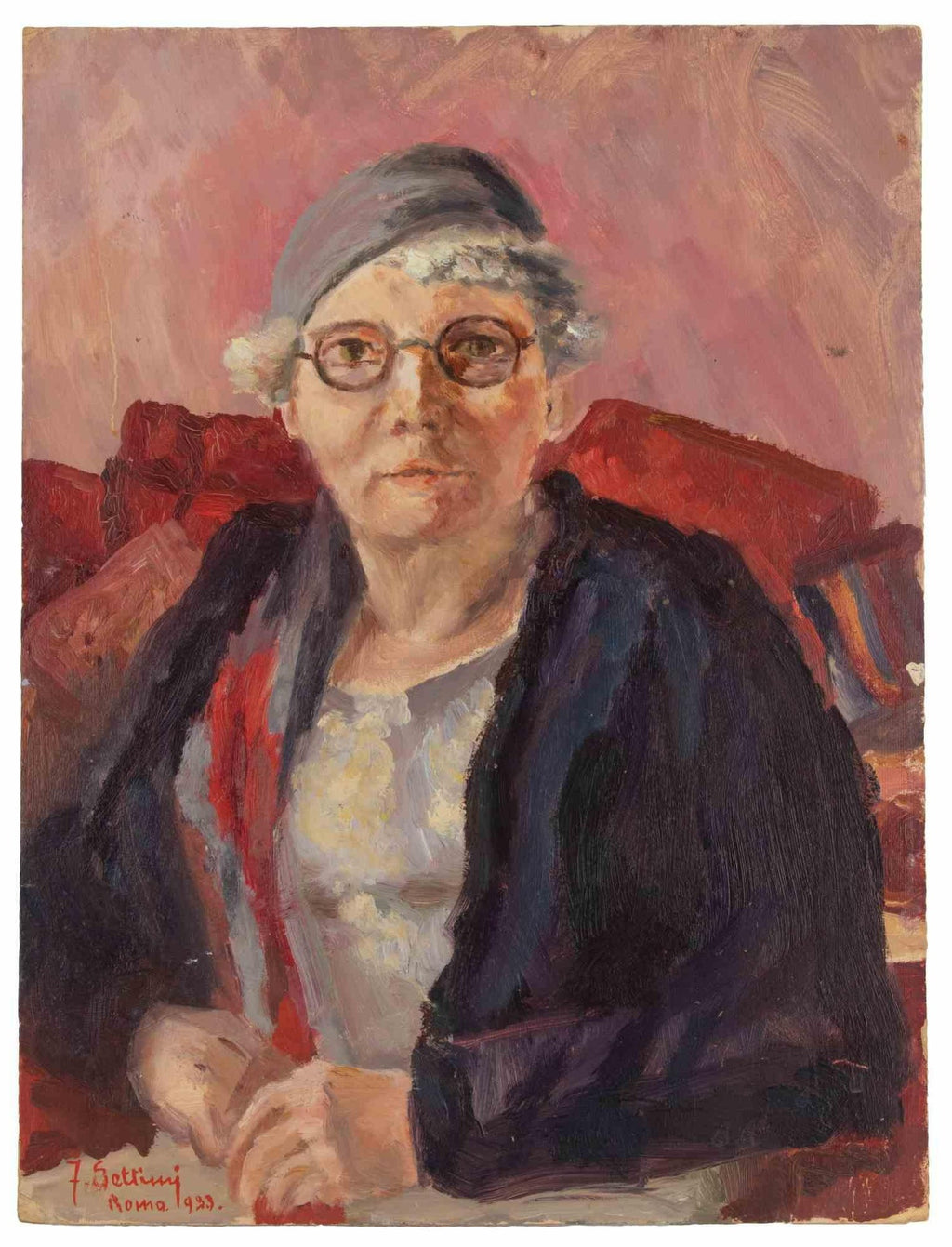 Israeli Judaica Old Jewish Woman Sewing Expressionist Oil Painting