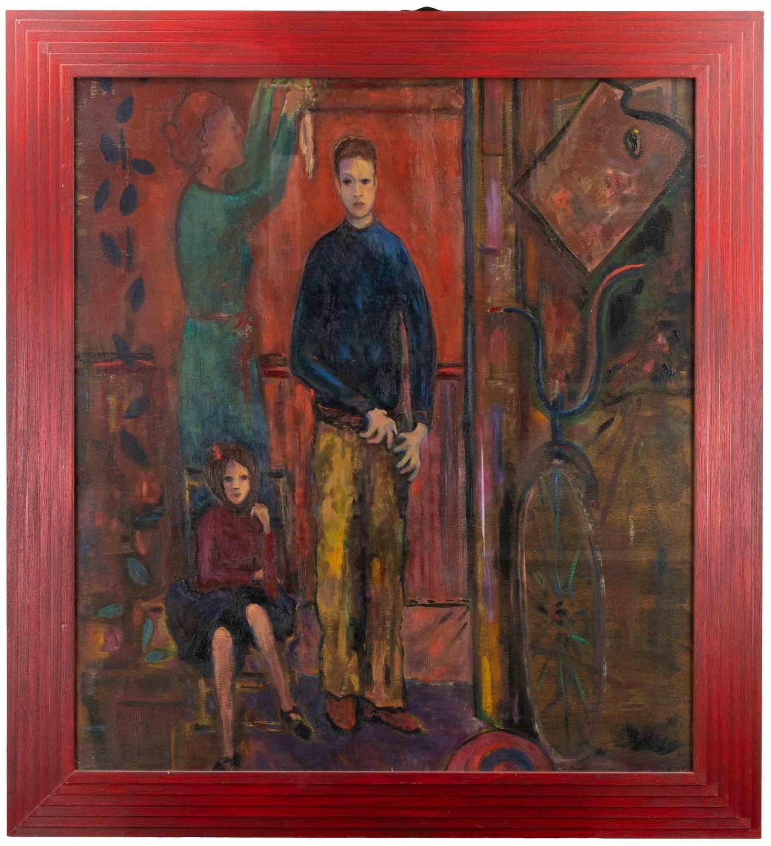 Lithuanian French Ecole de Paris Judaica Oil Painting Refugee Family