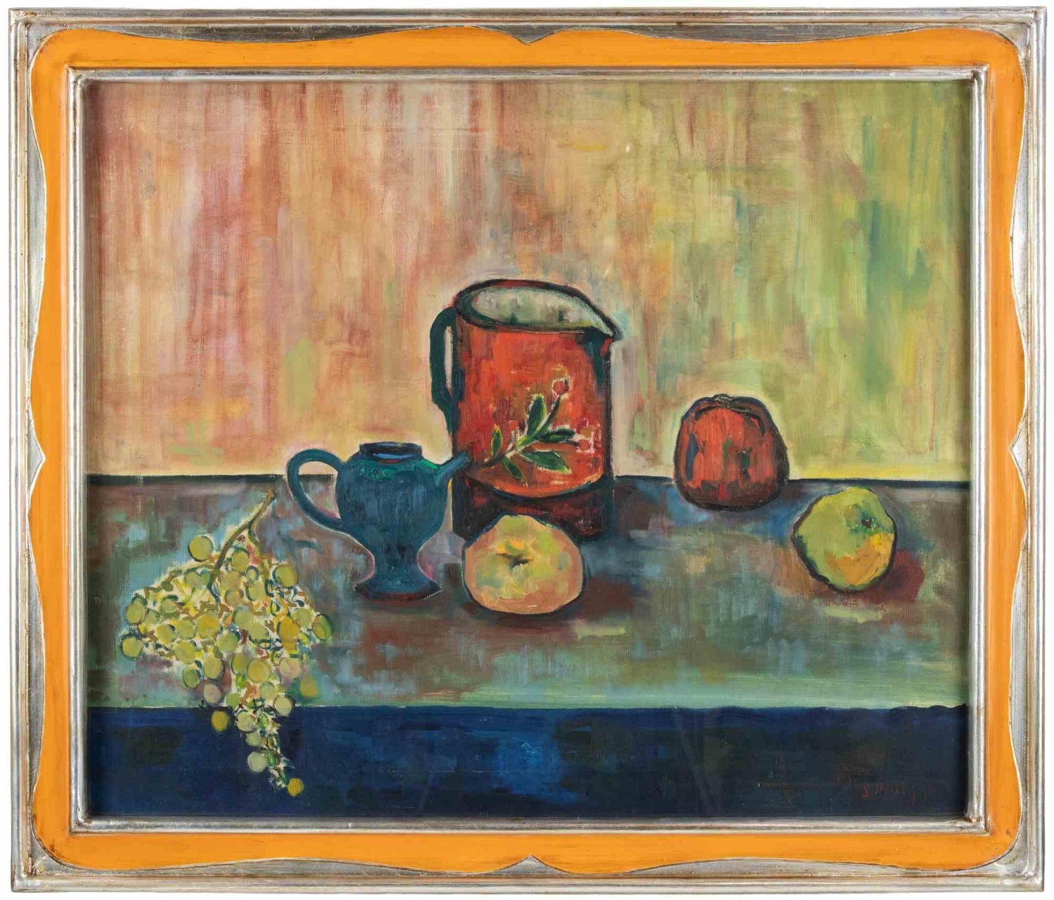Israeli Folk Art Oil Painting Pomegranates Naive Style Still Life Hedva Yardeni