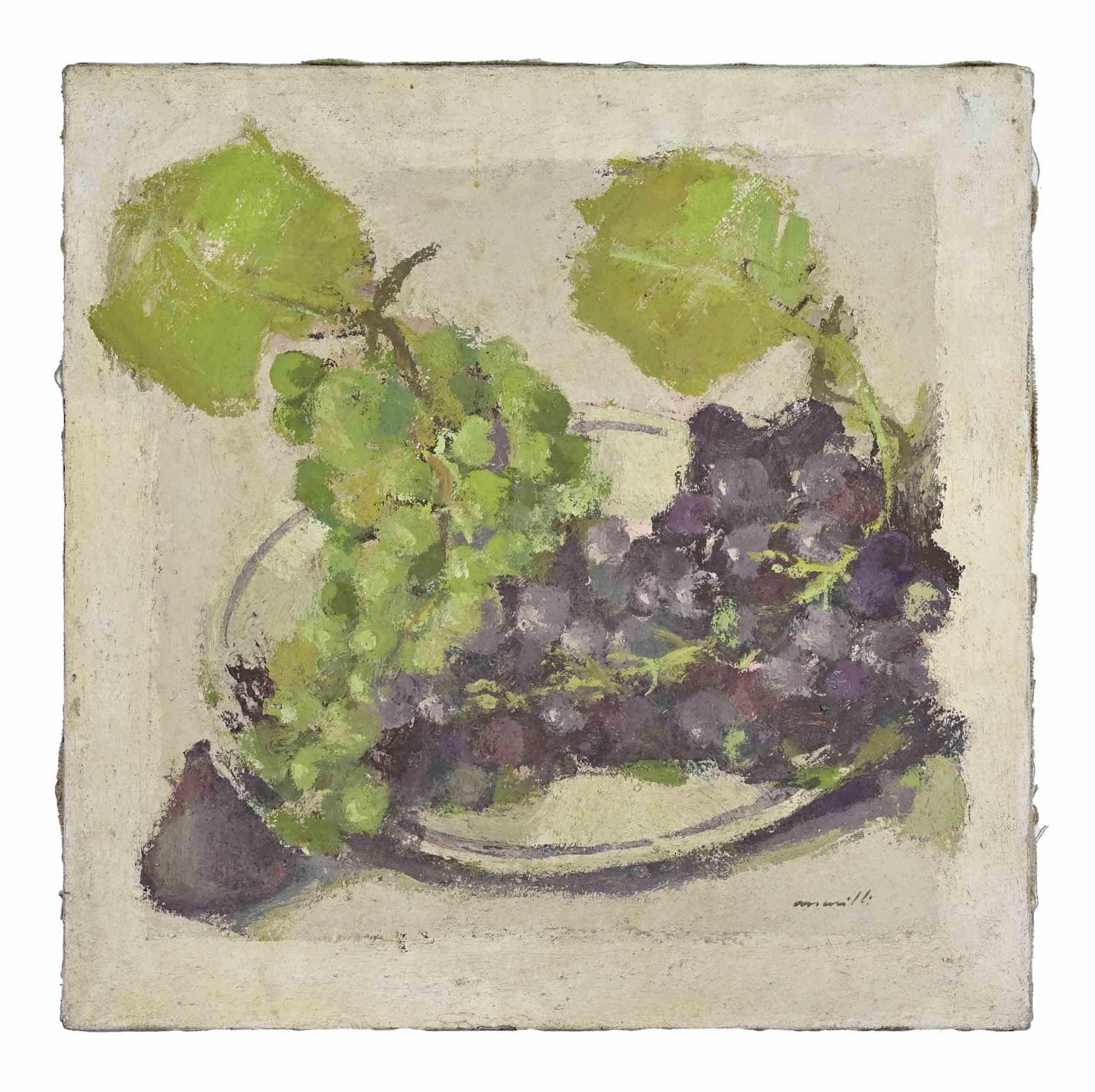 Joseph Maresca Encaustic Wax Oil Painting and Tile On Board Still Life w Fruit