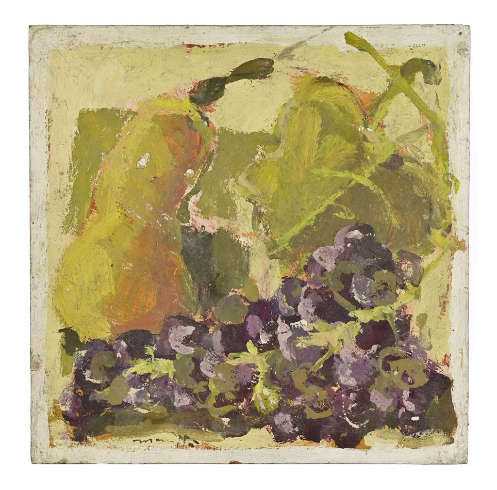 Joseph Maresca Encaustic Wax Oil Painting and Tile On Board Still Life w Fruit