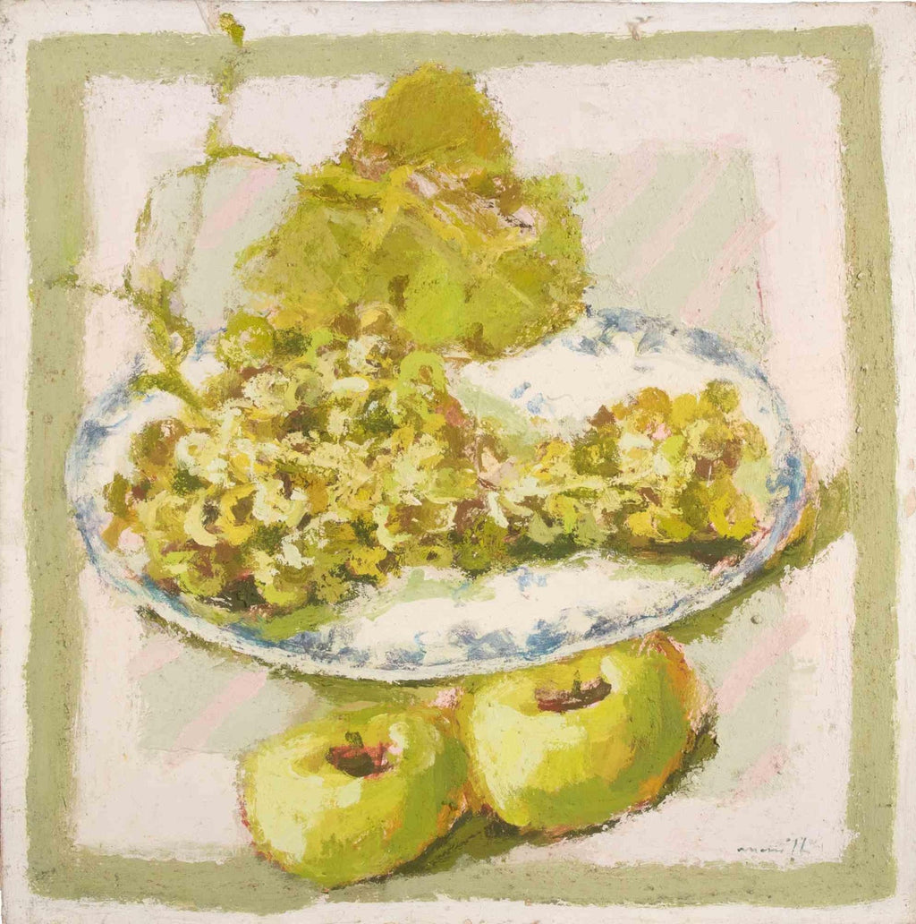 Joseph Maresca Encaustic Wax Oil Painting and Tile On Board Still Life w Fruit