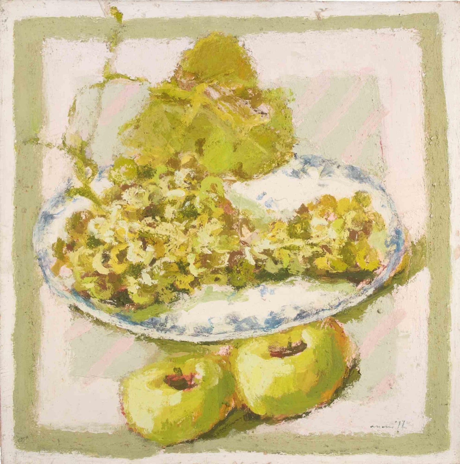 Joseph Maresca Encaustic Wax Oil Painting and Tile On Board Still Life w Fruit