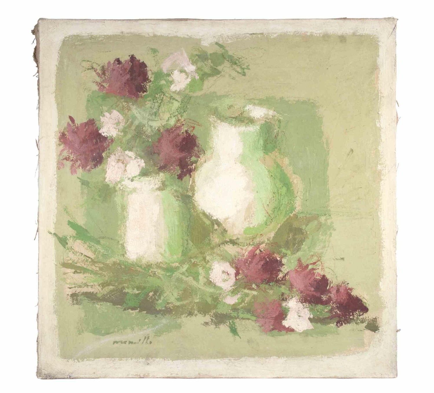 Joseph Maresca Encaustic Wax Oil Painting and Tile On Board Still Life w Fruit