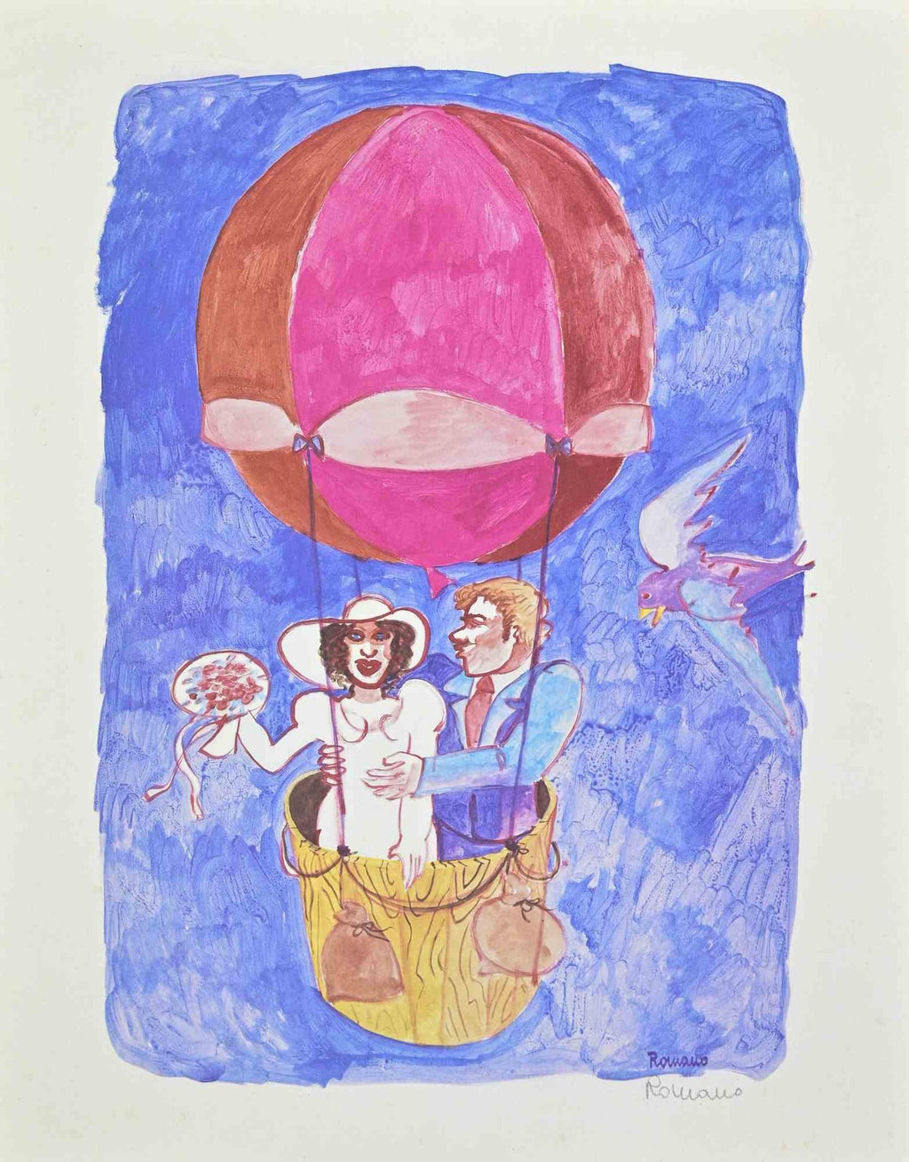 Columbus, Ohio State Artist Lithograph "Heavenly Bliss" Angels, Biplane