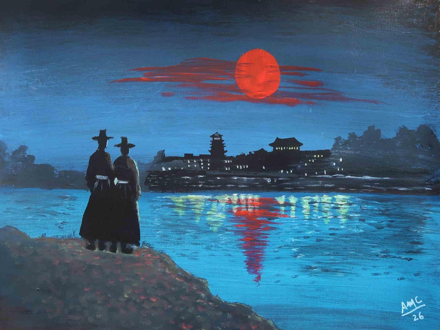 October, Night Scene with Castle and Soldiers Oil Painting