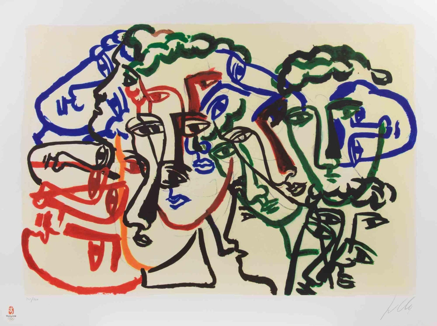 Large lithograph Italian Post Modernist Bright Figurative Pop Art Cubism