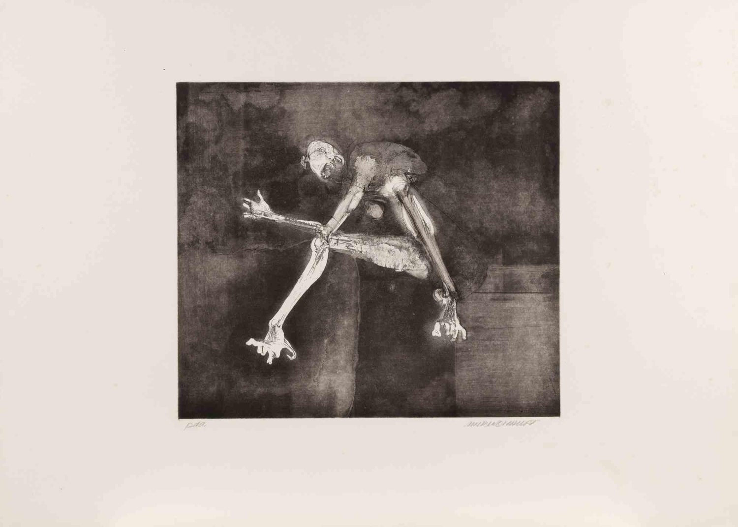 Falling Figure, American Modernist Abstract Etching