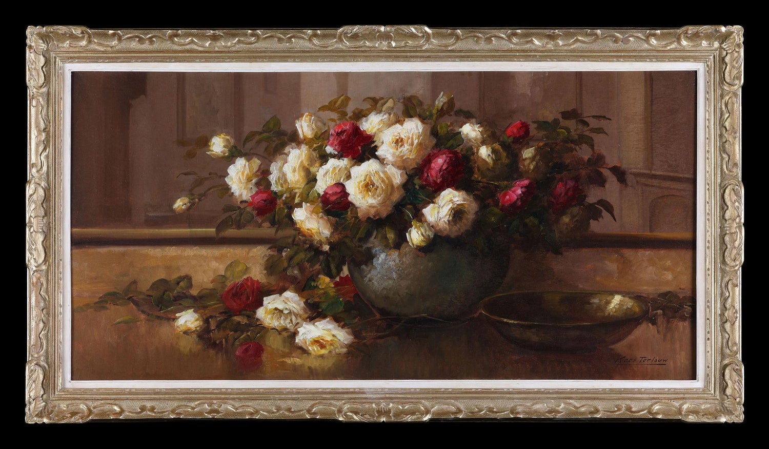 Large Post Impressionist Oil Painting Jean Chaleye, Rose Bouquet Findlay Gallery