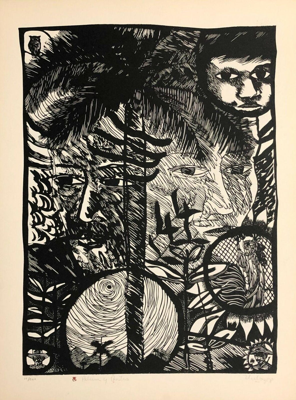 Post Soviet Nonconformist Avant Garde Russian Israeli Woodcut Woodblock Print