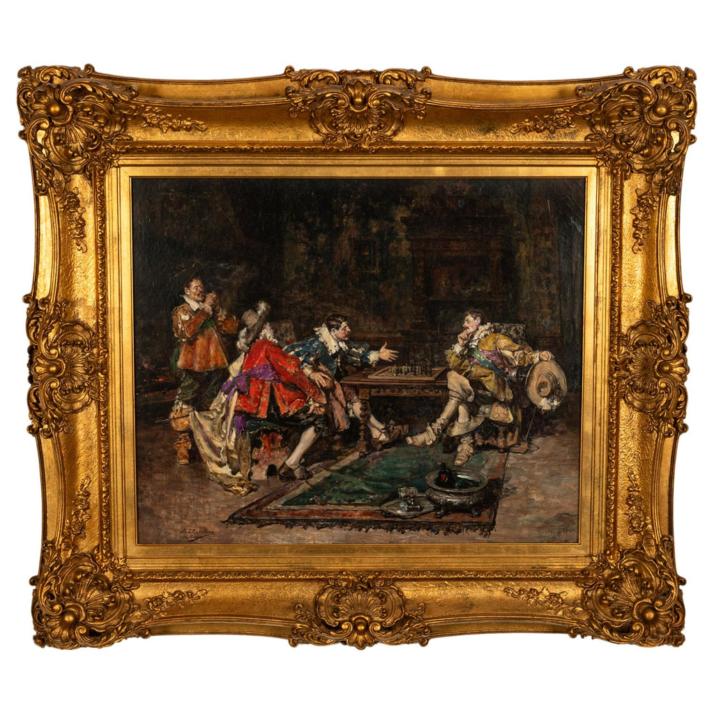 Richard Zolan Impressionist Oil Painting Judaica Sephardic Rabbi Playing Chess