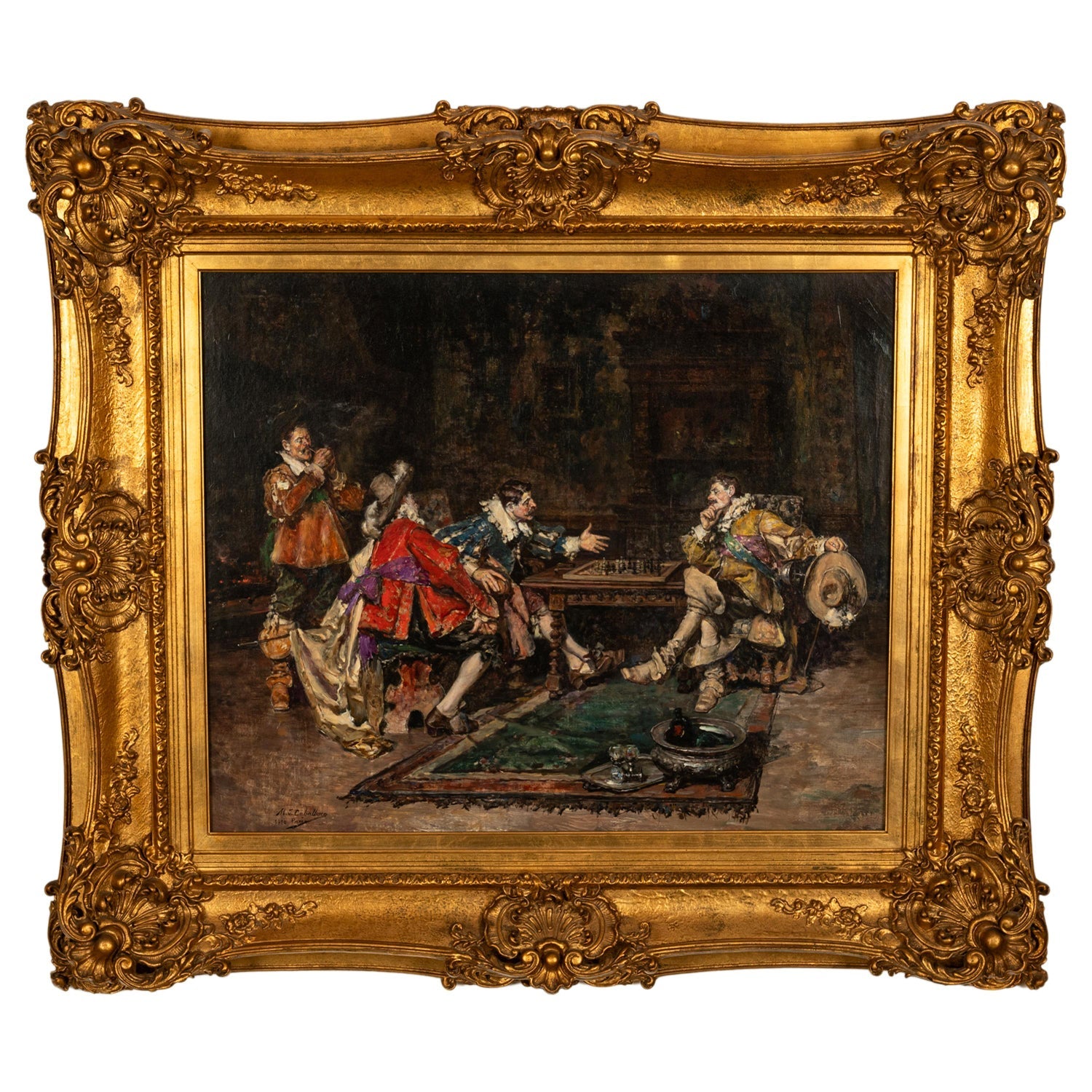 Richard Zolan Impressionist Oil Painting Judaica Sephardic Rabbi Playing Chess