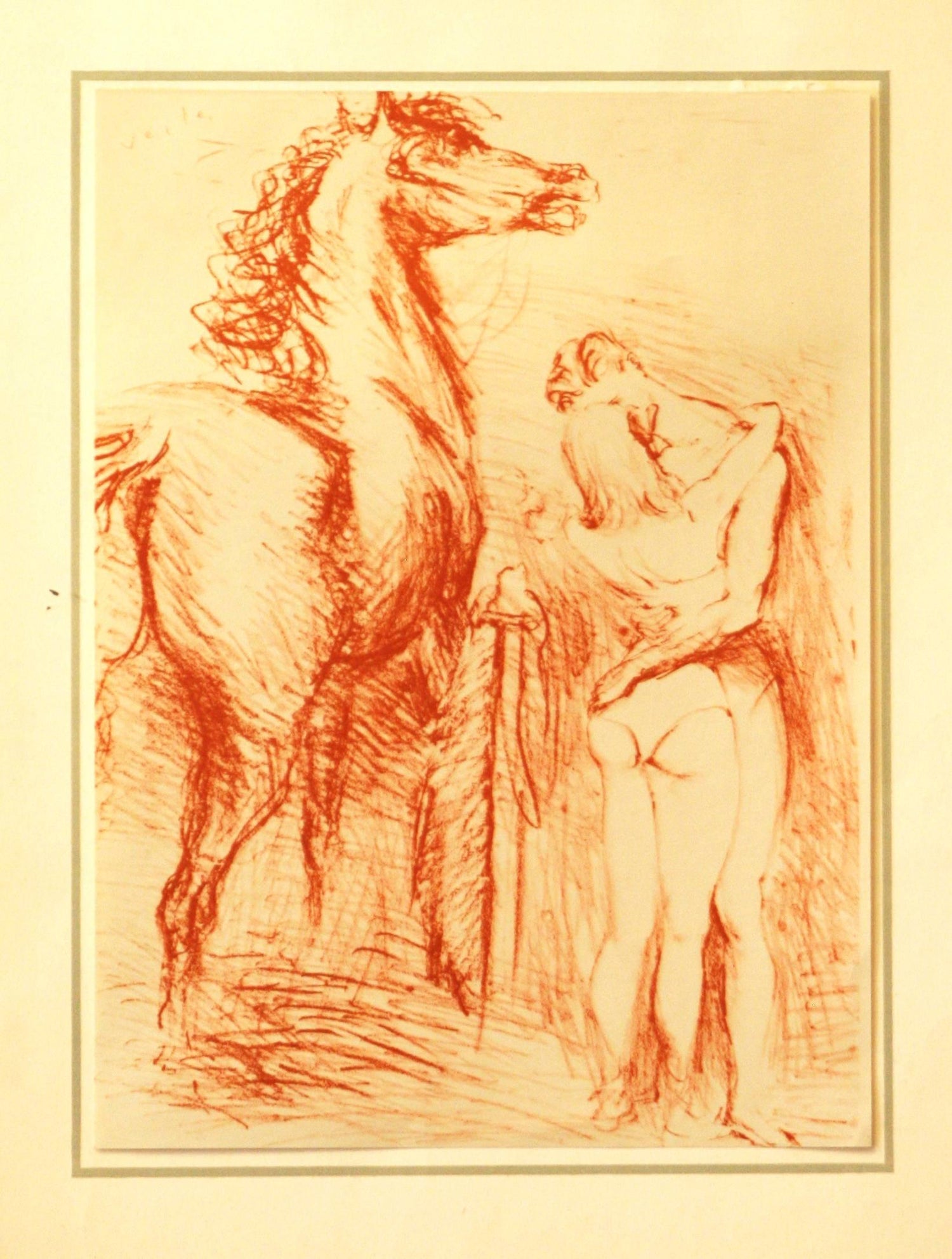 1916 German Expressionism Figurative Lithograph Man Two Horses Paul Kleinschmidt