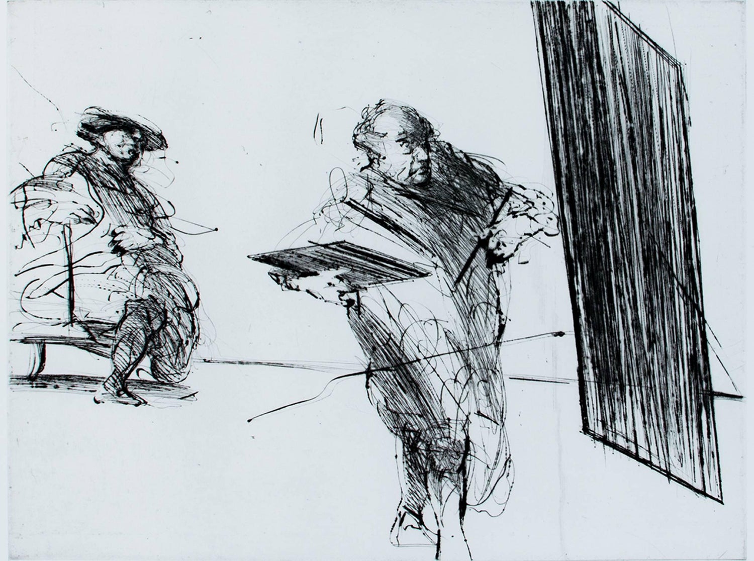 Pulitzer Prize Winner Norman Mailer Portrait Etching Line Drawing