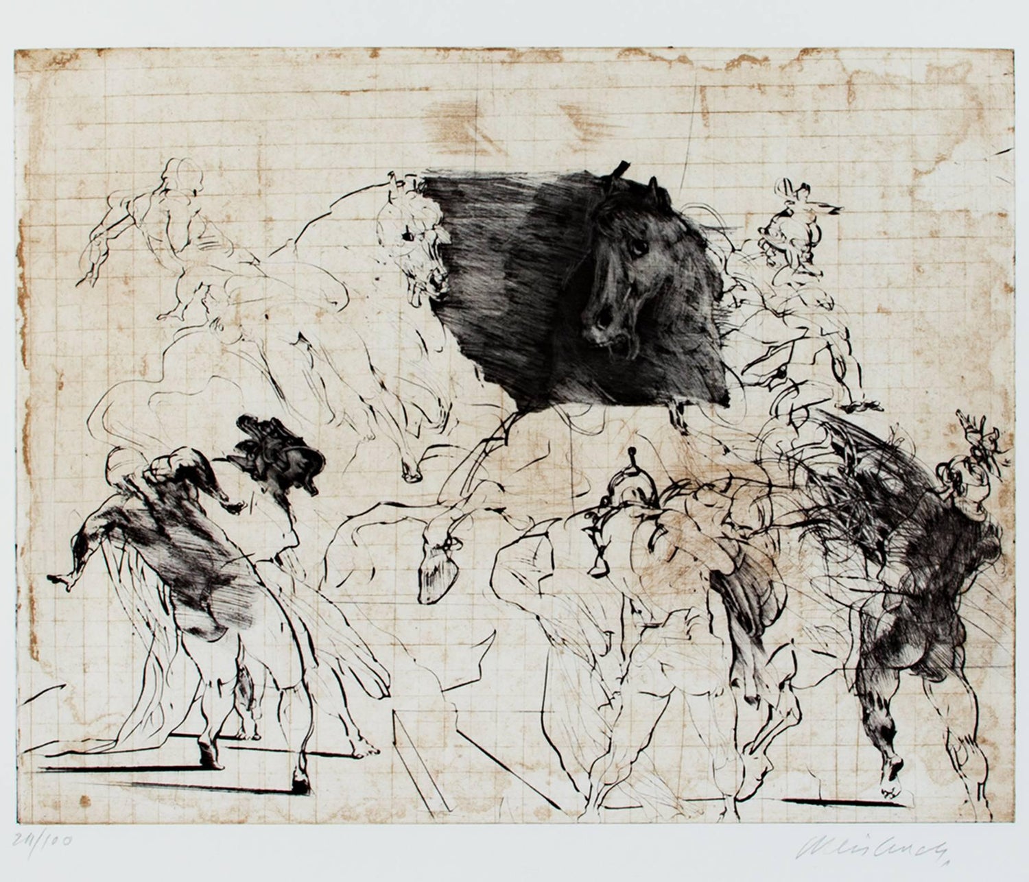 Modern Israeli Lithograph Reuven Rubin Views Of Israel Judaica Horses, Riders
