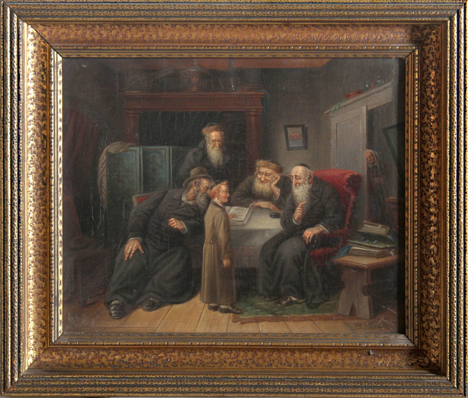 Richard Zolan Impressionist Oil Painting Judaica Sephardic Rabbi Playing Chess