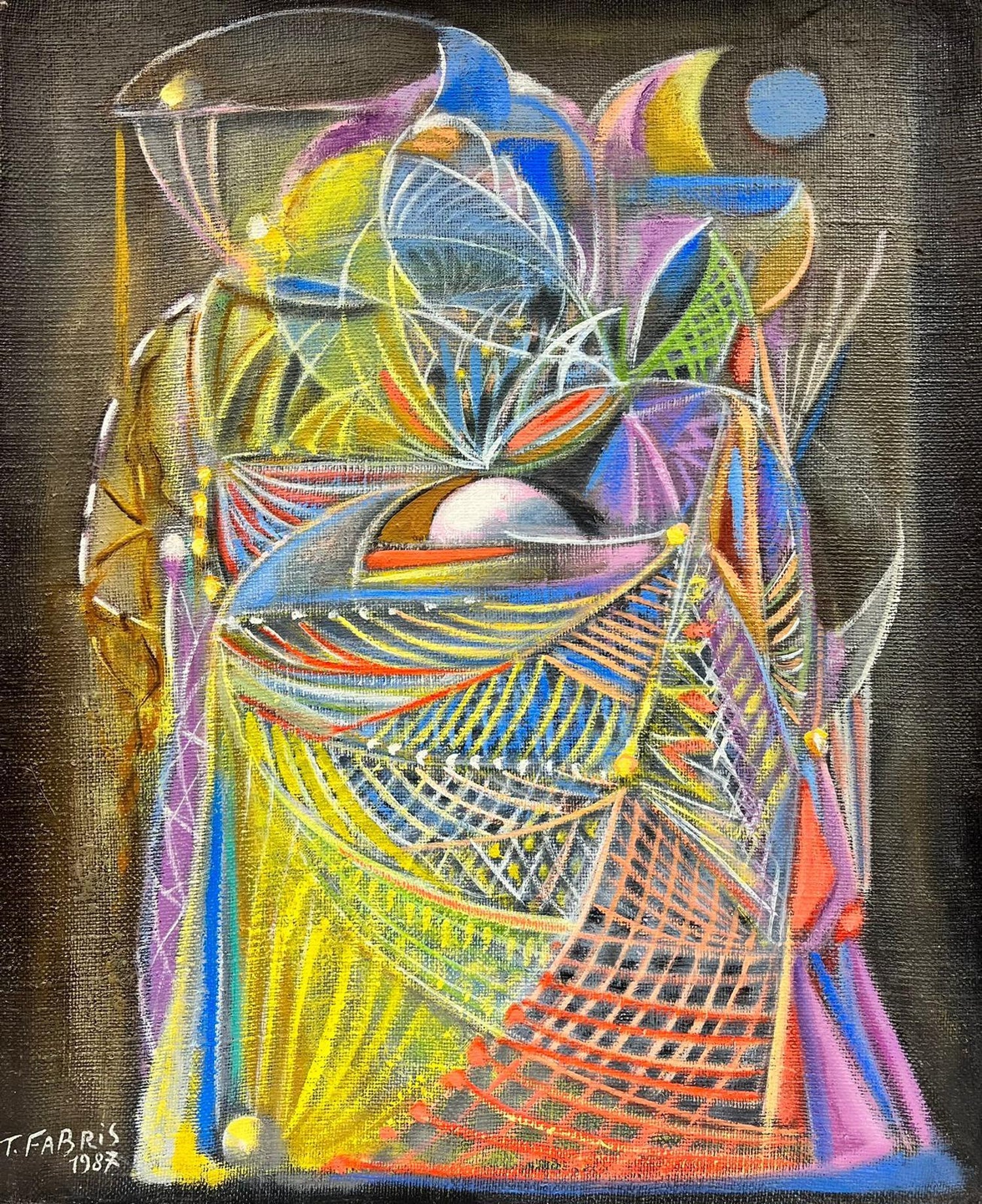 1970's Mod Surrealist Day Glo Fluorescent Acrylic Painting J. James Akston