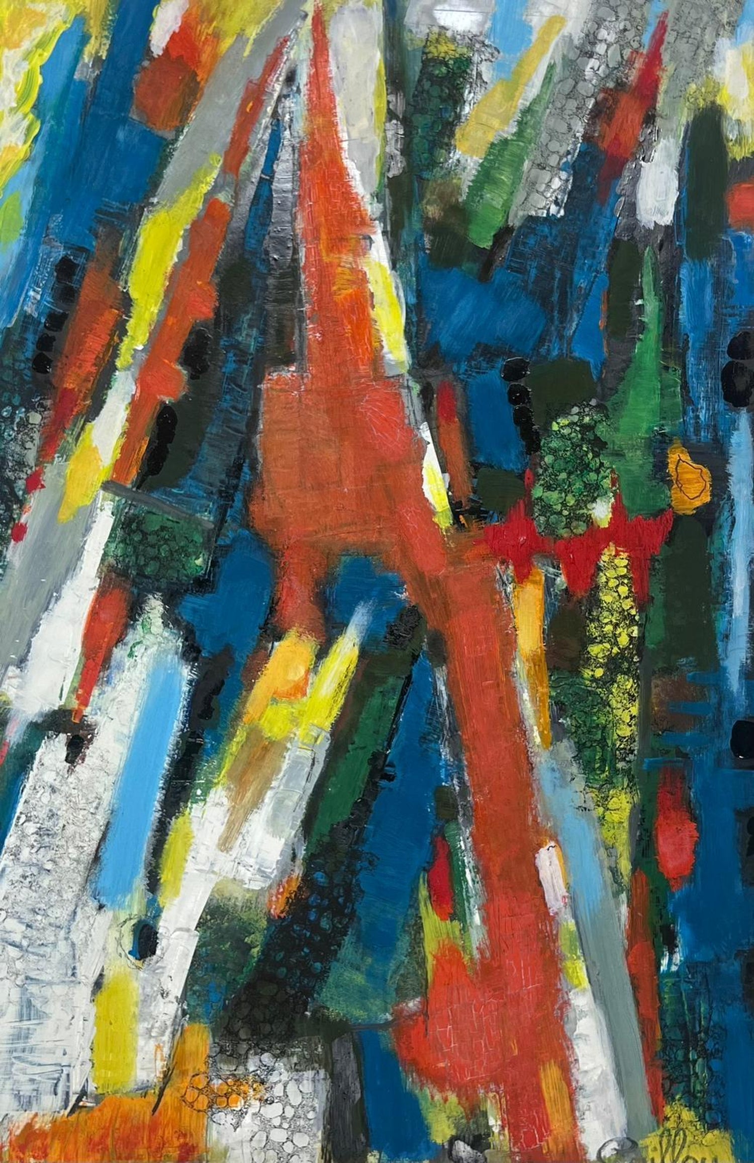 Abstract Expressionist "Fire Dance" Oil Painting Israeli Artist