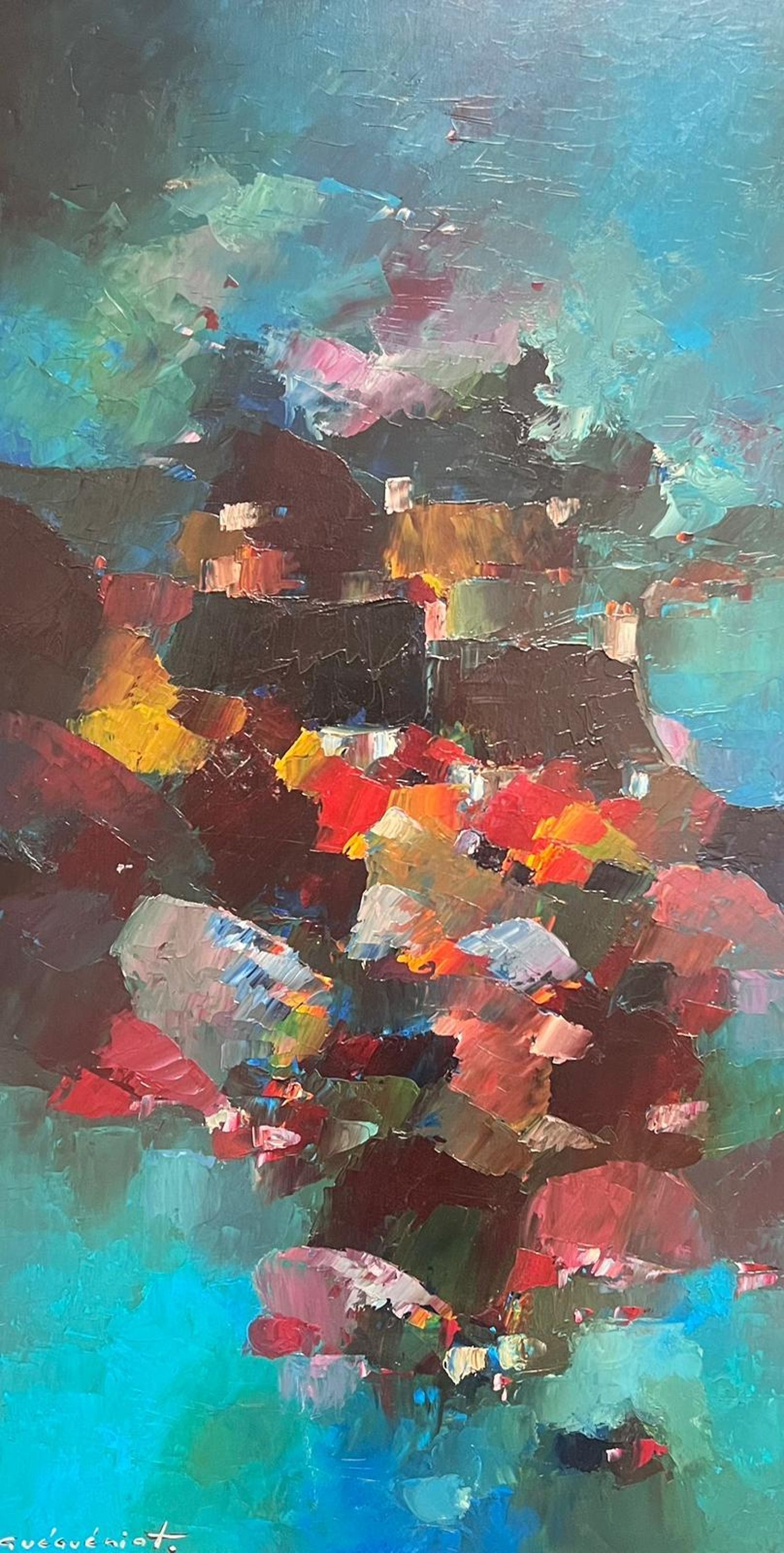 Large Modernist Colorful Atelier French Expressionist Oil Painting Tony Agostini