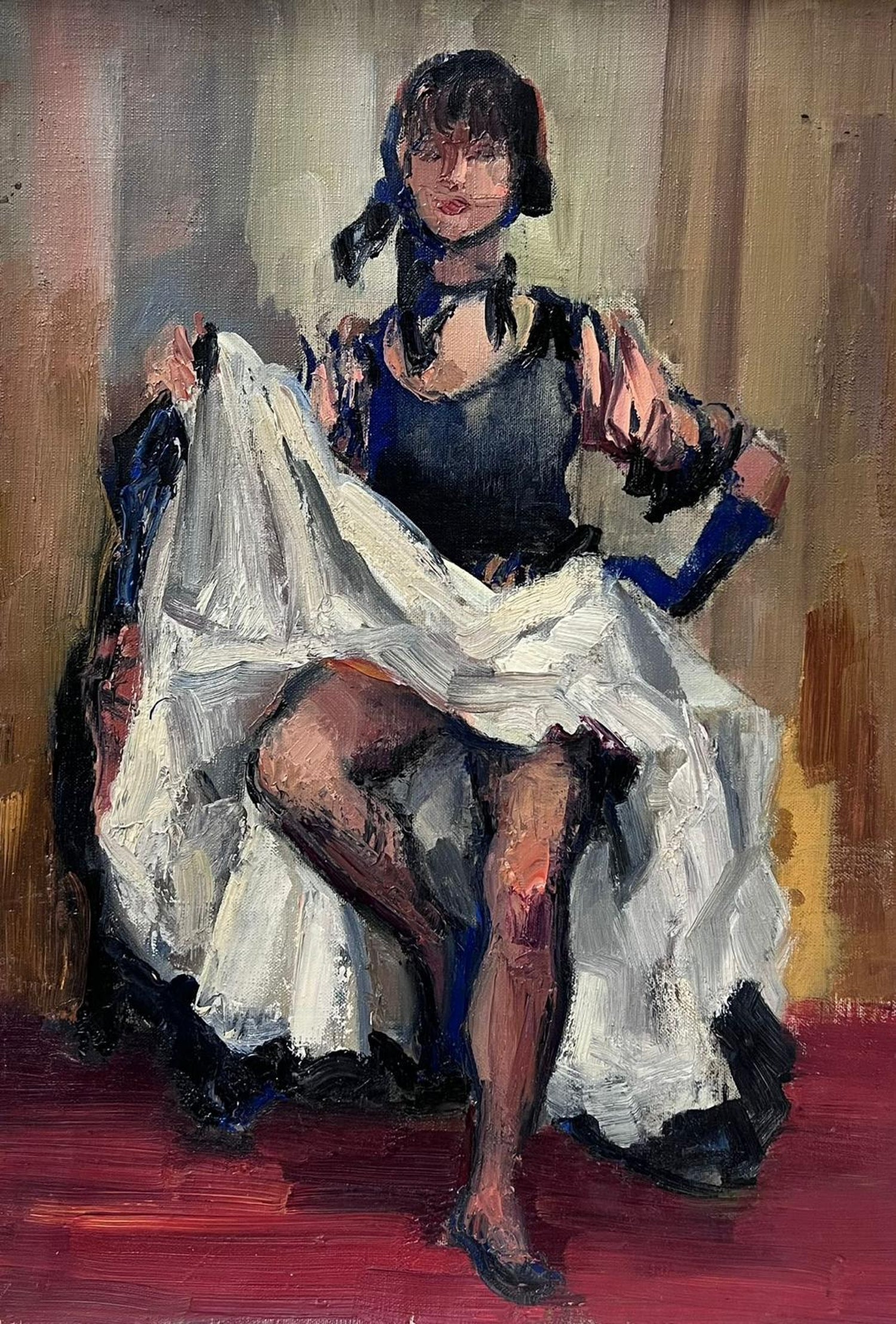 Large Post Impressionist Fauvist Art French Oil Painting Dancer Urbain Huchet