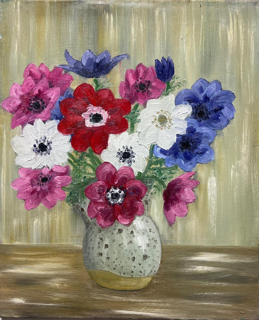 Israeli Large Vibrant Surrealist Flowers Oil Painting