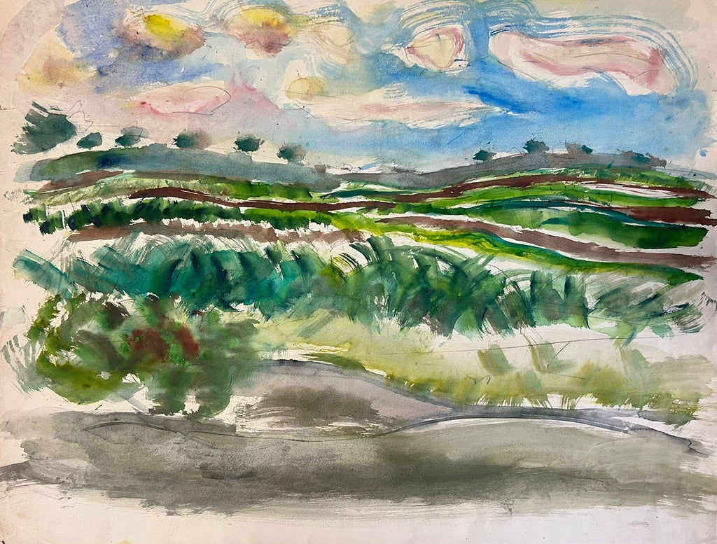 Expressionist Watercolor Landscape Painting Jewish Modernist