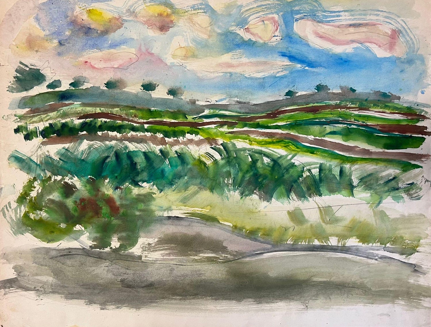 Expressionist Watercolor Landscape Painting Jewish Modernist