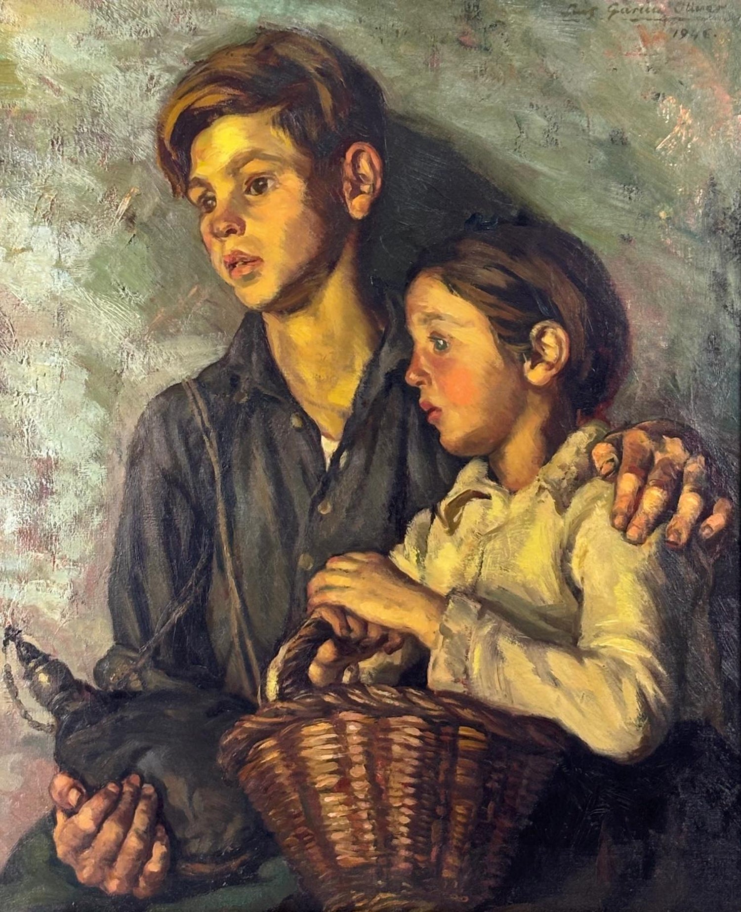 American Modernist Seymour Remenick Oil Painting Men with Pigeons Philadelphia