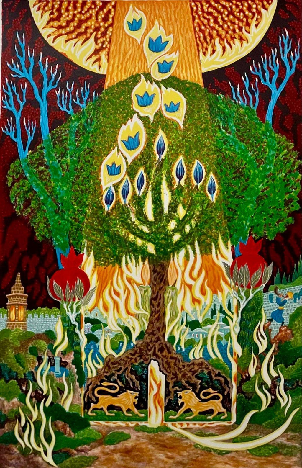 Large Surrealist Baruch Nachshon Kabbalah Art Judaica Lithograph Israeli Art