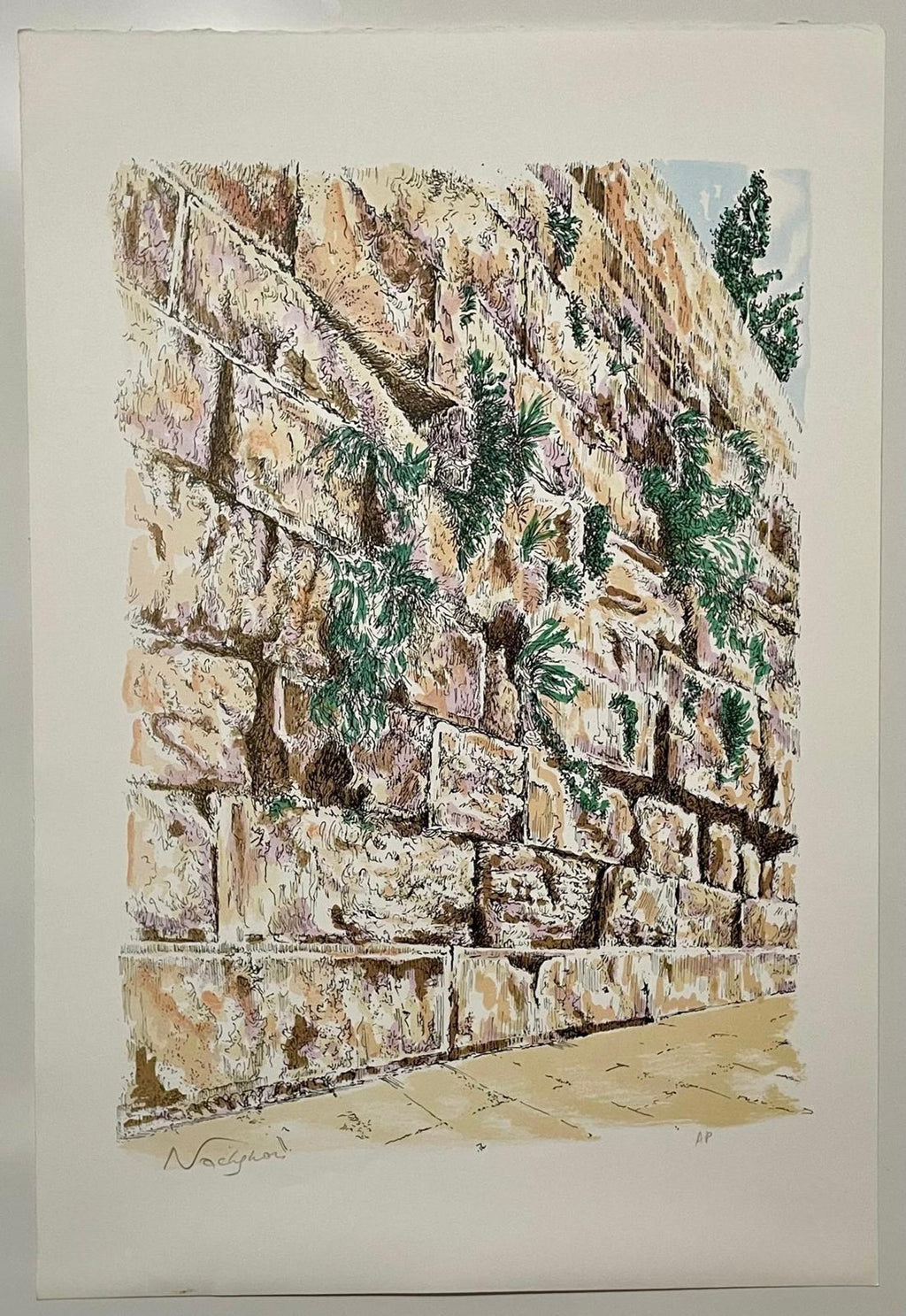 Baruch Nachshon Jerusalem Western Wall Kotel Judaica Lithograph Israeli Art