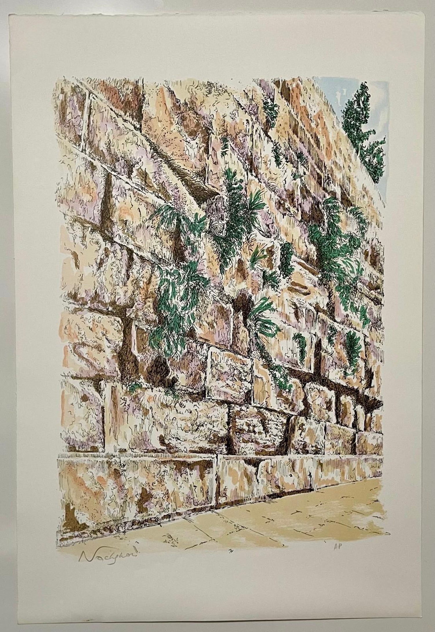 Baruch Nachshon Jerusalem Western Wall Kotel Judaica Lithograph Israeli Art