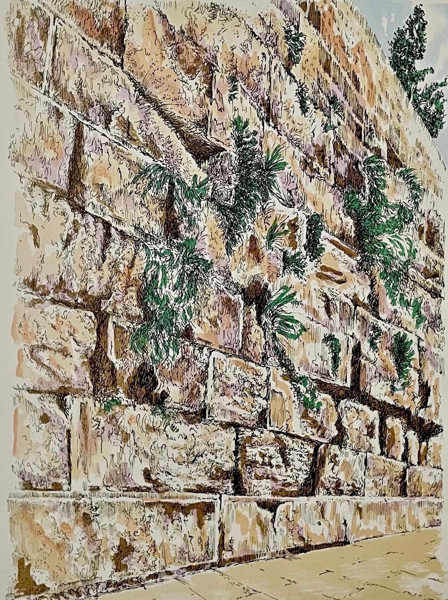 Baruch Nachshon Jerusalem Western Wall Kotel Judaica Lithograph Israeli Art