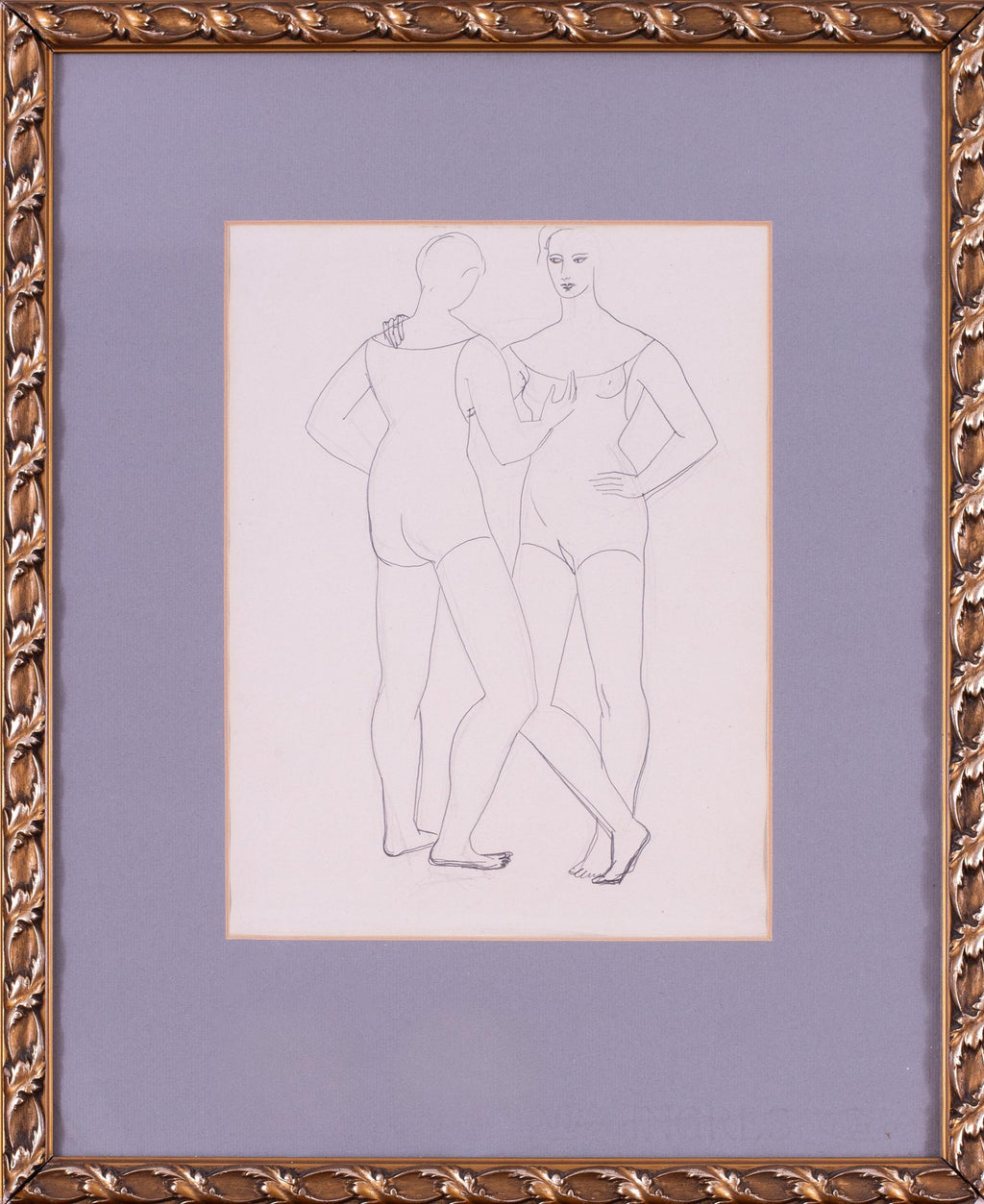 Modernist Conte Crayon Drawing Beach Scene David Burliuk Russian Futurist