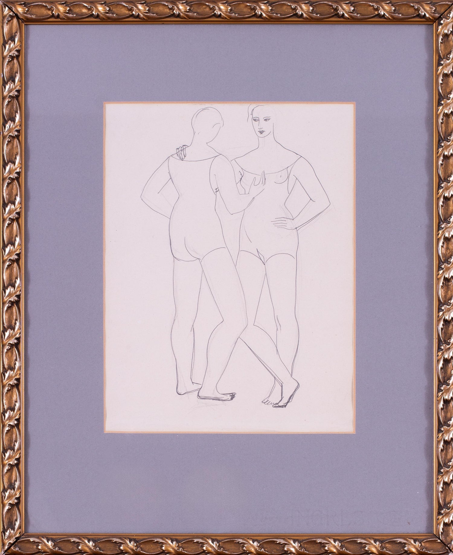 Modernist Conte Crayon Drawing Beach Scene David Burliuk Russian Futurist